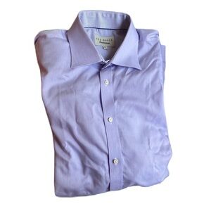 Ted Baker Endurance Button Down Shirt Purple‎ Stripe Suit Summer Blue Neck 16.5